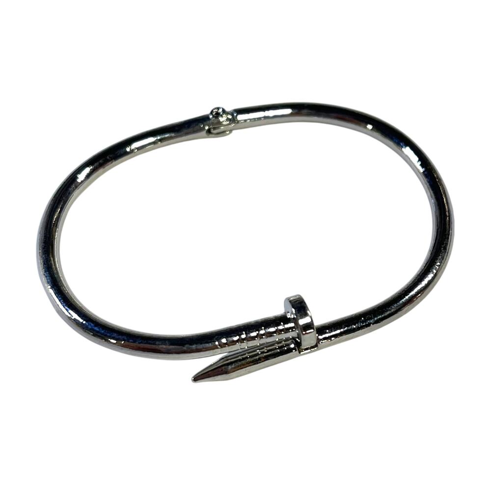 Silver Nail Bracelet Hinged Bangle Minimalist